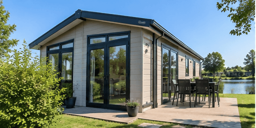 (voorbeeldadvertentie) Nieuw chalet direct aan het water gelegen